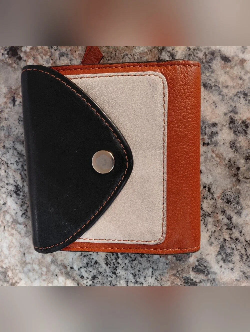 Lodis Colorblock Mini Leather Wallet in Black, Cream & Brown